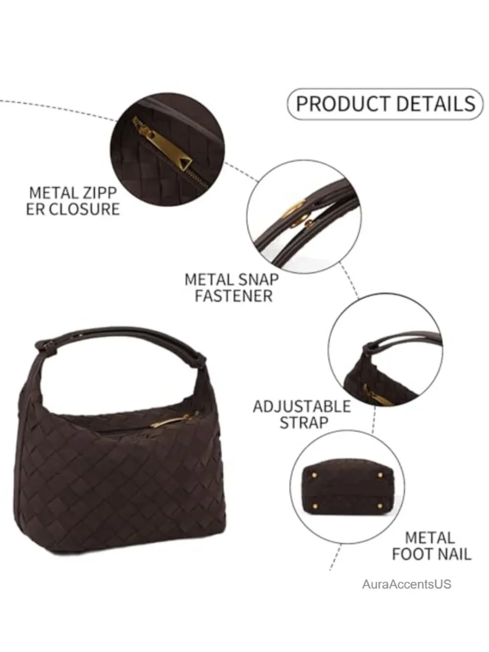Faux Suede Woven Hobo Handbag Mini Shoulder Purse with Adjustable Strap